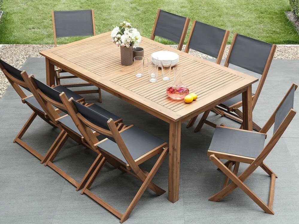 Set de masă pentru grădină Cessi (lemne deschis) (cu 2 șezlonguri). 1011681