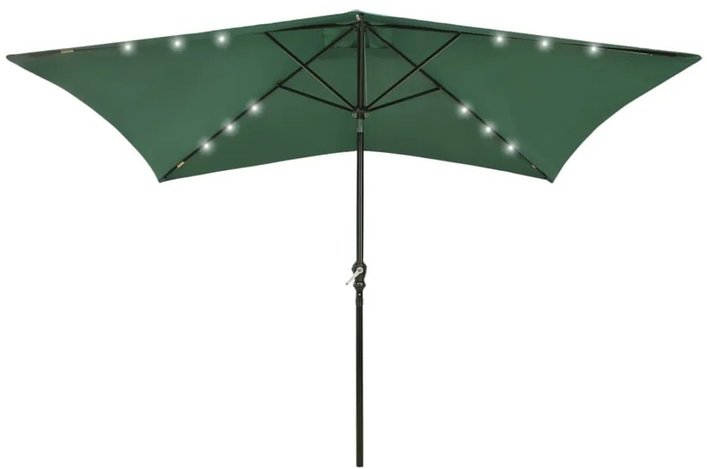 vidaXL Umbrelă de soare cu stâlp din oțel &amp; LED-uri, verde, 2x3 m