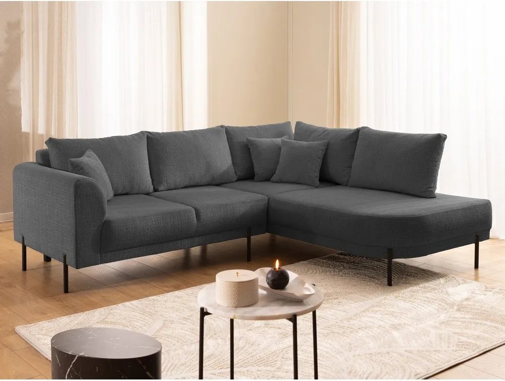 Colțar gri închis cu tapițerie din chenille (cu colț pe partea dreaptă/în formă de ”L”) Mauris – Ropez