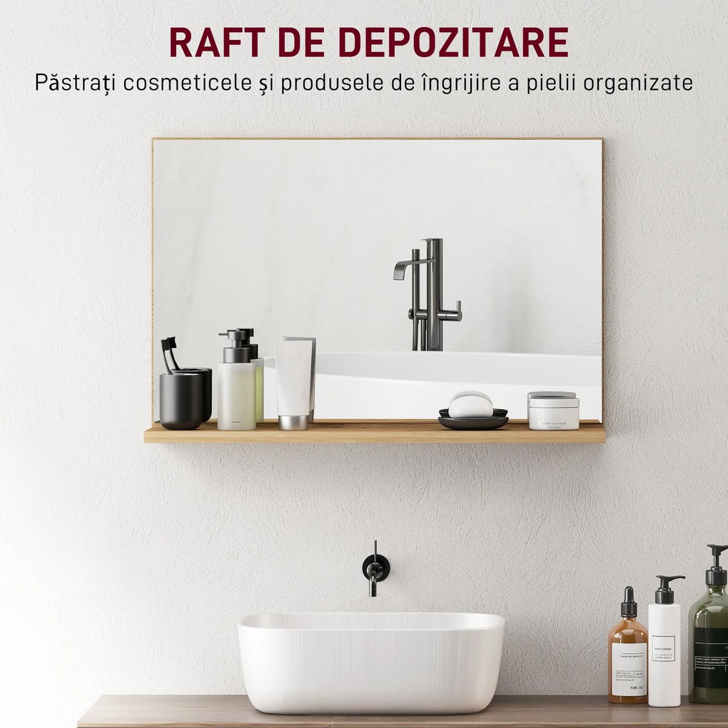 kleankin Oglindă de Baie Modernă cu Poliță 60x12x40 cm, Lemn | Aosom Romania