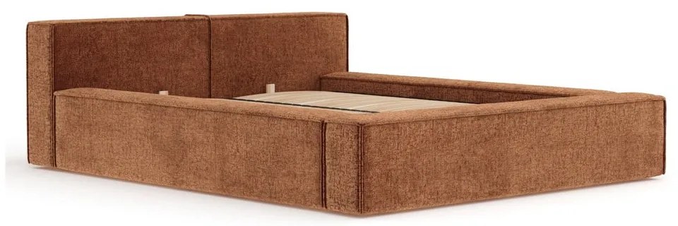 Pat matrimonial portocaliu tapițat cu spațiu de depozitare cu somieră 200x200 cm Voliera – Maison de Rêve