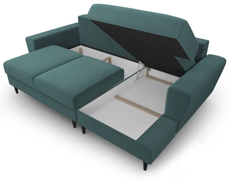 Colțar petrol extensibil, cu spațiu de depozitare cu tapițerie din catifea (cu colț pe partea dreaptă, cu șezlong) Kyoto – Cosmopolitan Design