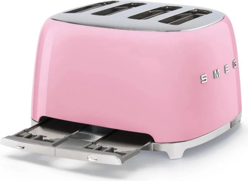 Prăjitor de pâine SMEG 50's Style TSF03PKEU, 2000 W, 4 felii, 6 niveluri, Tava pentru firimituri, Cablu integrat, Oțel inoxidabil, Roz