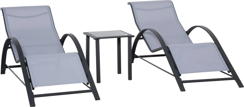 Outsunny Set 2 Sezlonguri de Gradina si 1 Masuta cu Raft din Sticla Negru | Aosom Romania