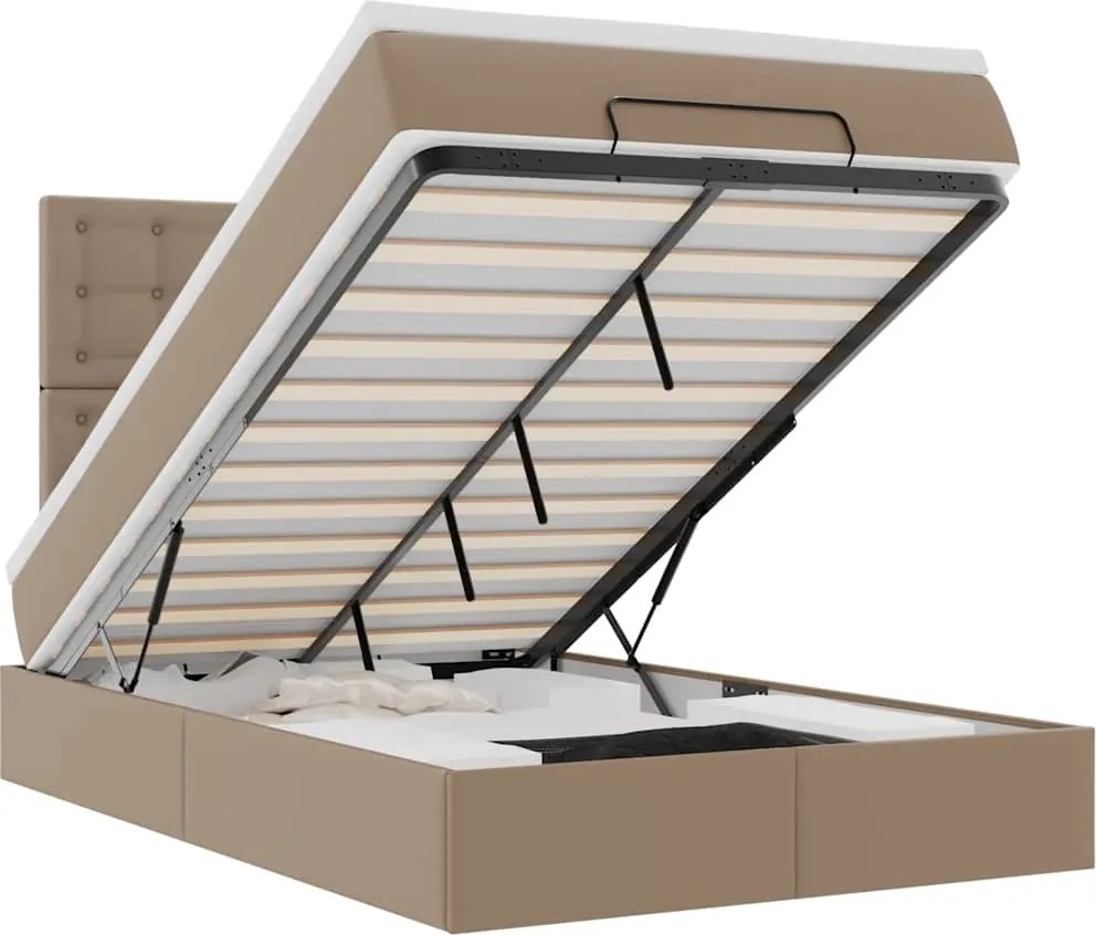 vidaXL Cadru de pat otoman cu saltea Cappucino piele artificială