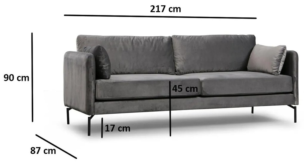 Canapea trei locuri Sinarella (gri + negru). 1106715