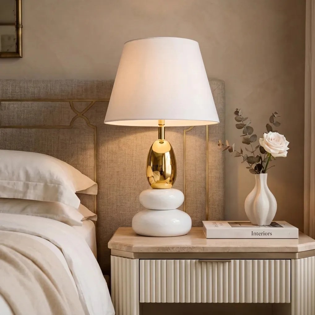 Lampa de masa decorativa STONES OF ZEN 45cm auriu alb