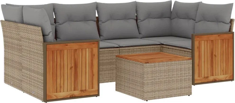 vidaXL Set canapele de grădină, 7 piese, cu perne, bej, poliratan
