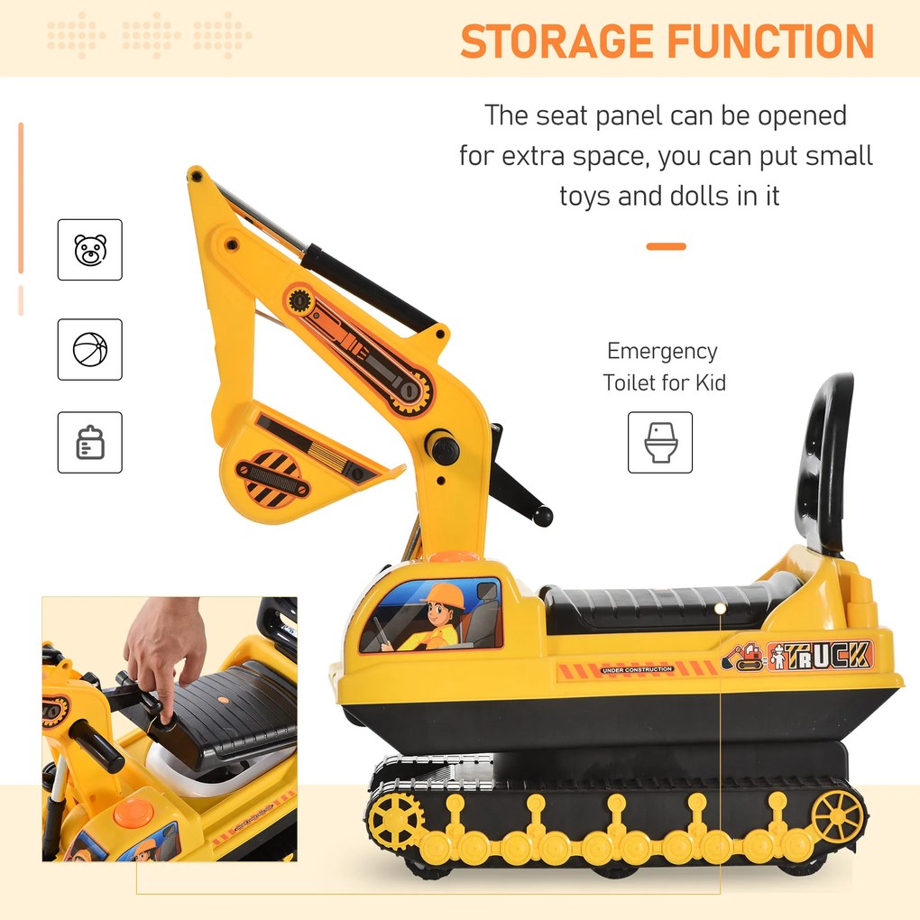 Excavator de jucarie pentru copii HOMCOM, 78x24x58,5cm, galben | Aosom Romania