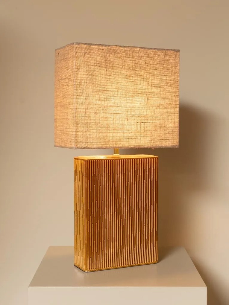 Lampă de masă din iută naturală cu structură din ceramică, bej și camel, finisaj natural, 70×36×18 cm, „Esthar"