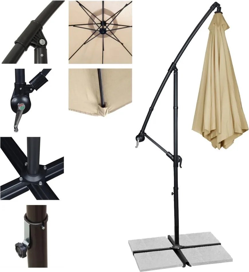 Umbrelă de soare mare, reglabilă, AVENBERG SUNNY 300, diametru 3M, gri