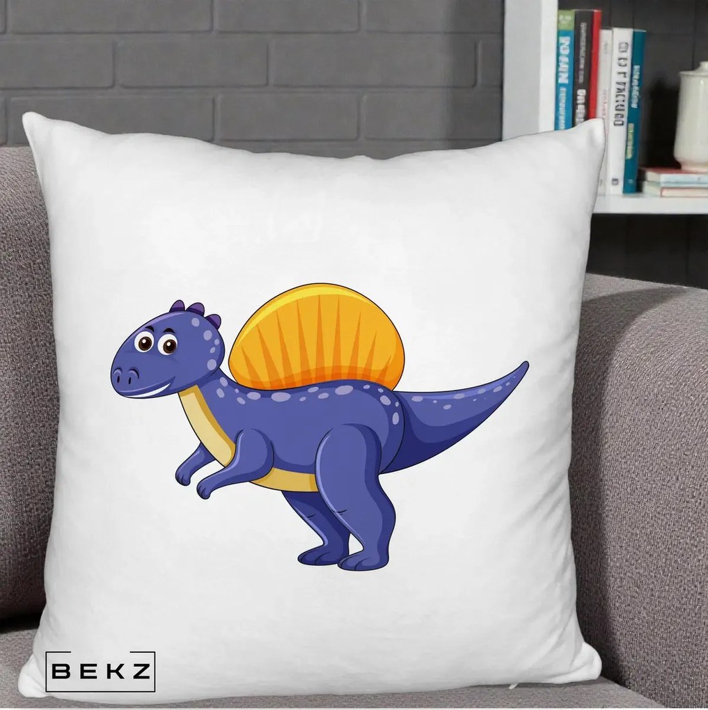 Perna Decorativa Spinozaur Kawaii, 40x40 cm, Alb Pufos, Husa Detasabila, Perna Inclusa, BEKZ®