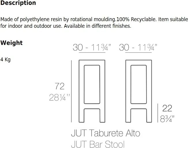 Scaun de bar exterior / interior design modern premium JUT BAR STOOL 44412 Vondom