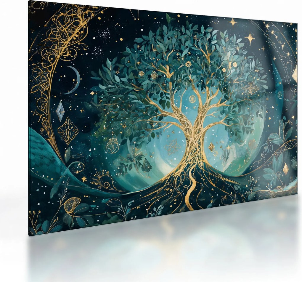 Tablou pe sticlă – Arborele vieții în univers (70x50 cm)