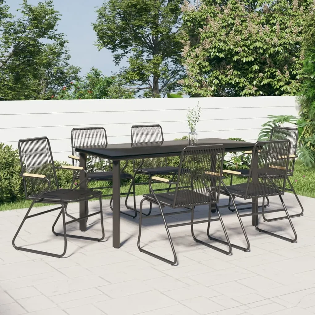 3156573 vidaXL Set mobilier de grădină, 7 piese, negru, ratan PVC