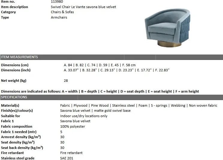 Fotoliu pivotant design elegant LUX Le Vante, albastru 113980 HZ