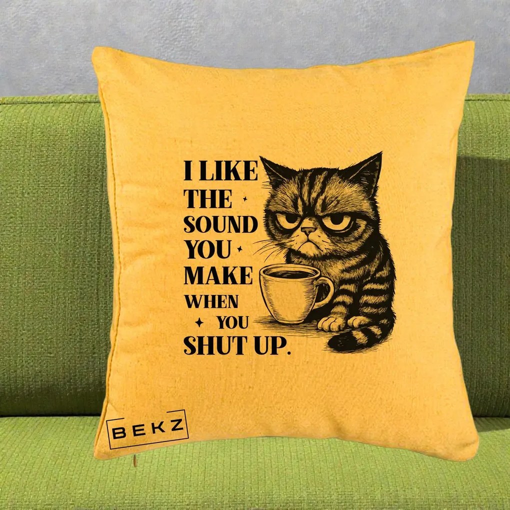 Perna Decorativa I Like the Sound You Make Pisica, 40x40 cm, Galben, Husa Detasabila, Perna Inclusa, BEKZ®