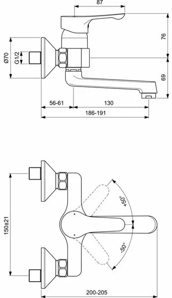 Baterie lavoar pe perete Ideal Standard Alpha