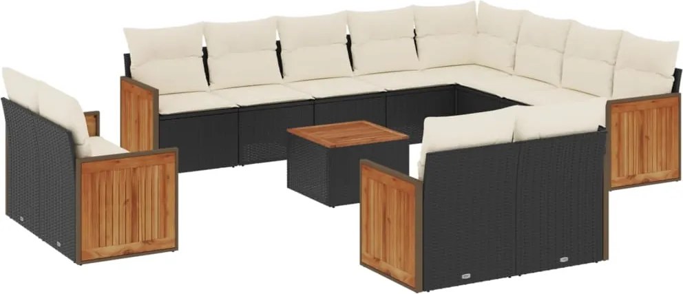 vidaXL Set mobilier de grădină cu perne, 13 piese, negru, poliratan