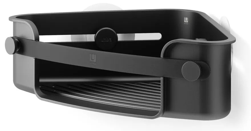 Raft pentru baie negru autoadeziv, pentru colț, din plastic Flex Adhesive – Umbra