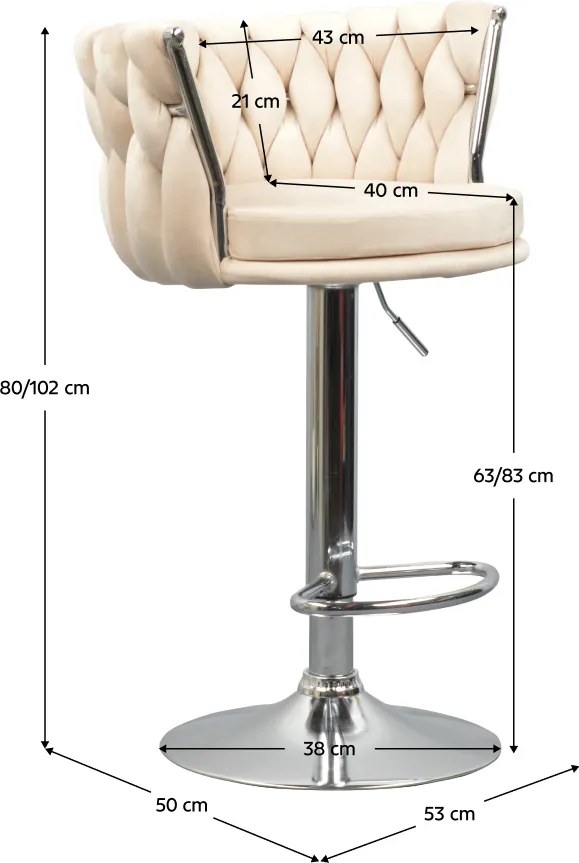 Scaun de bar de design, bej ţesătură Velvet/crom, BRIN