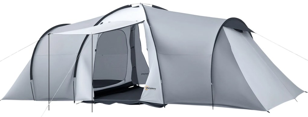 Outsunny Cort Camping 4-5 Persoane 2 Camere Familie Impermeabil Baldachin 590x245x193cm Gri | Aosom Romania