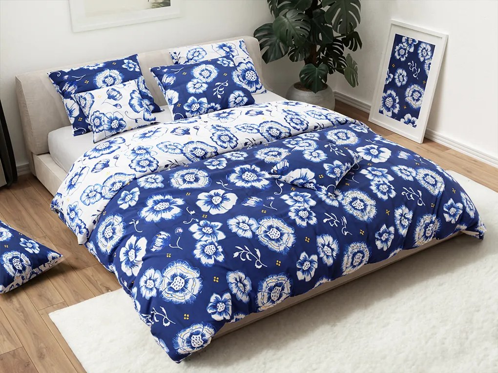 Lenjerie de pat din bumbac FLOARE ALBASTRA albastra Dimensiune lenjerie de pat: 80 x 80 cm | 140 x 200 cm