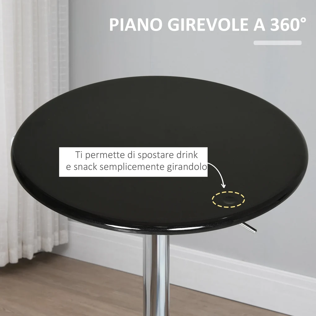 HOMCOM Masă Rotundă Bar cu Plan Rotativ, Înălțime Ajustabilă, Oțel, Φ61x76-97cm, Negru | Aosom Romania