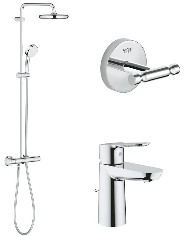 Pachet: Coloana dus Grohe New Tempesta 210-27922001  Baterie lavoar Grohe Bau Edge-23328000, AgÄÅ£ Ätoare Grohe BauCosmopolitan-40461001