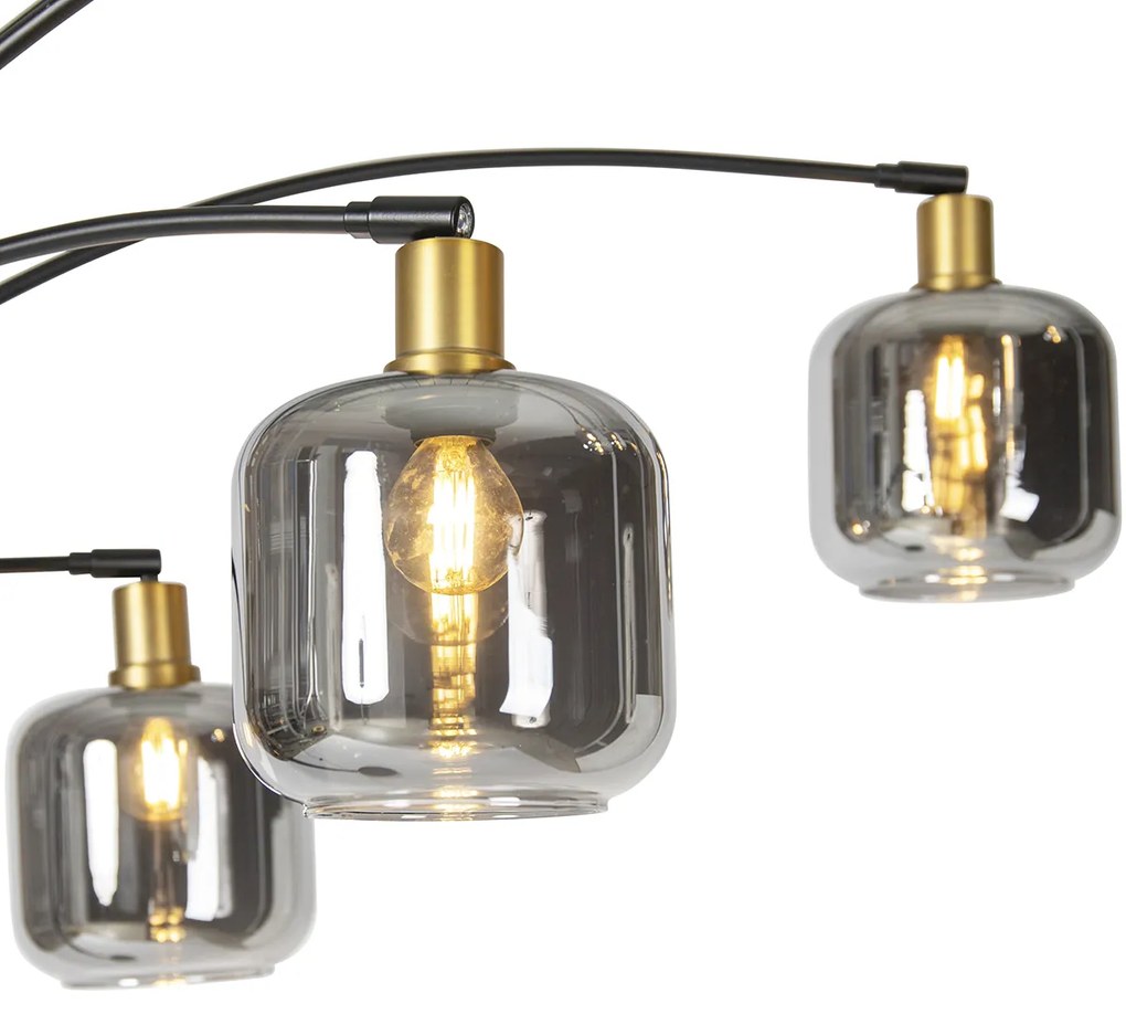 Lampa de podea neagră cu auriu cu sticlă fumurie cu 5 lumini - Zuzanna
