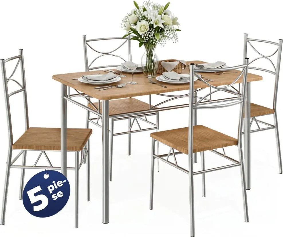 Set de mese de dining PAUL, 5 bucăți, maro natural Casaria