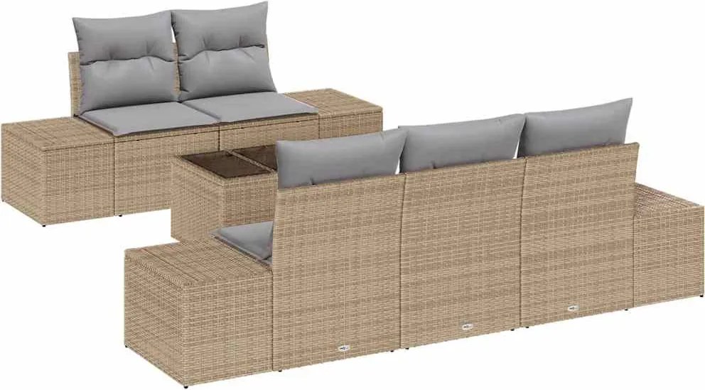 vidaXL Set de canapele pentru grădină 6 pcs Bej și gri poliratan