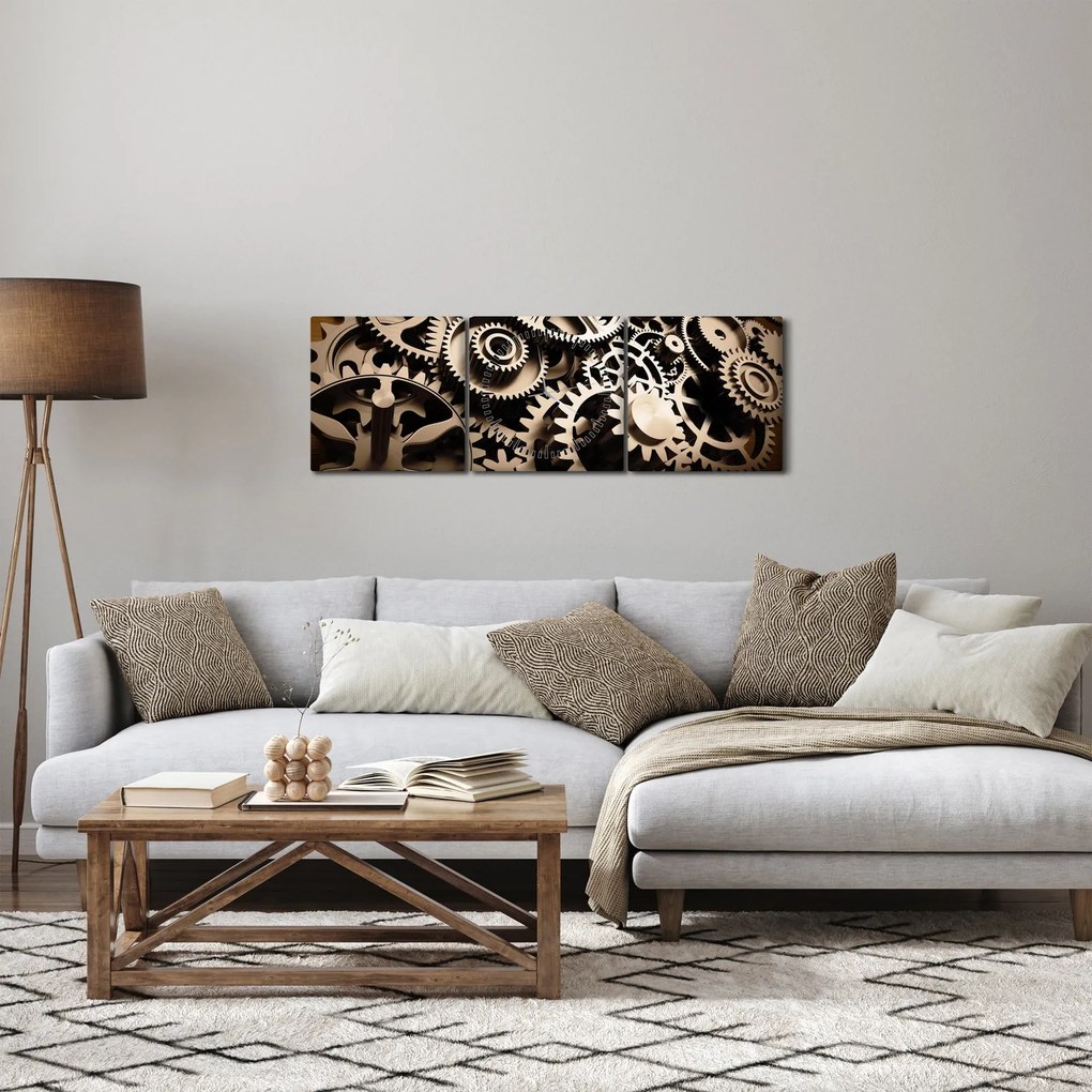 Tablou - Piese de ceas (cu ceas) (90x30 cm)