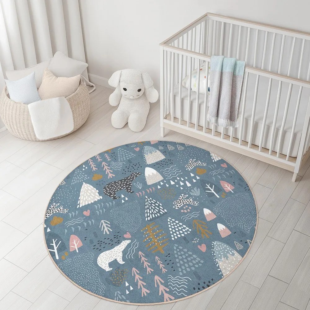 Covor pentru copii albastru lavabil ø120 cm Forest Land – Mila Home
