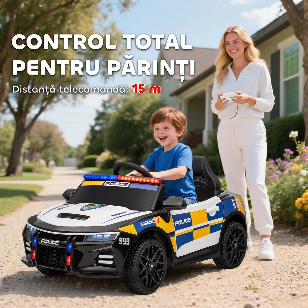 AIYAPLAY Mașină Electrică pentru Copii de Poliție cu Telecomandă și Muzică | Aosom Romania