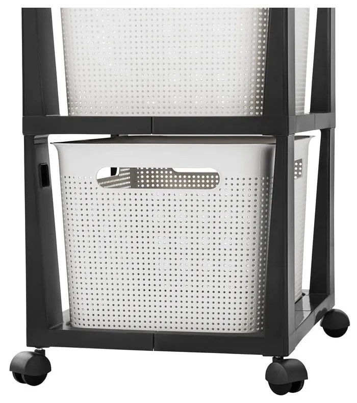 Etajeră pe roți albă/neagră din plastic 30x77 cm Brisen - Rotho