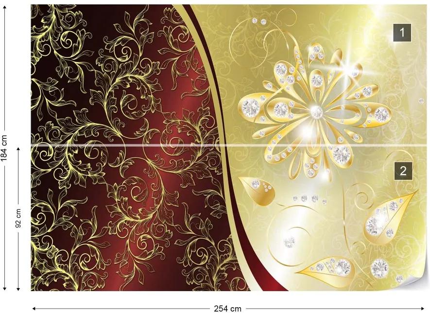GLIX Fototapet - Luxury Gold And Red Floral Design Vliesová tapeta  - 254x184 cm