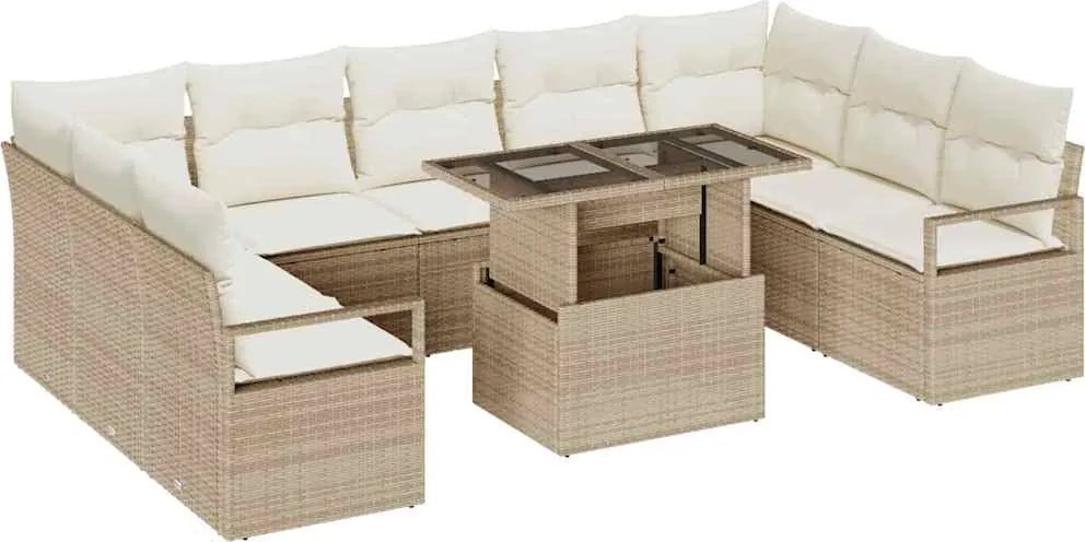 vidaXL Set de canapele pentru grădină 10 pcs Bej Rattan poli