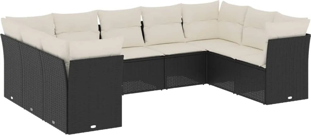 vidaXL Set mobilier de grădină cu perne, 9 piese, negru, poliratan