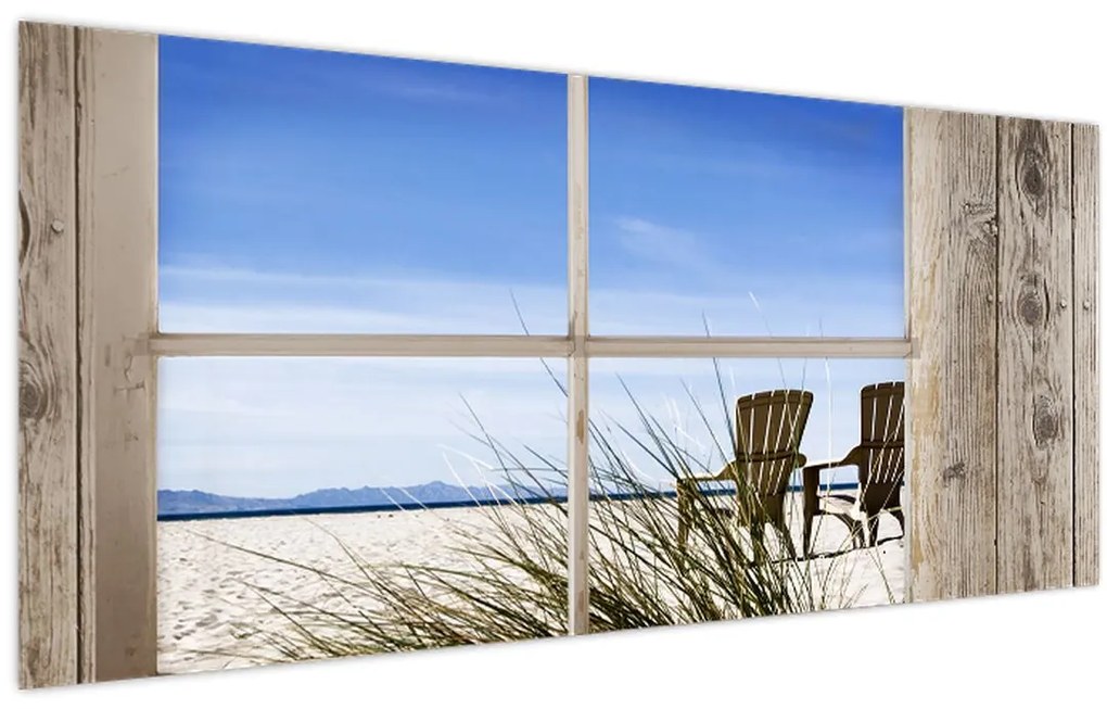 Tablou - Fereastră cu vedere la plajă (120x50 cm)