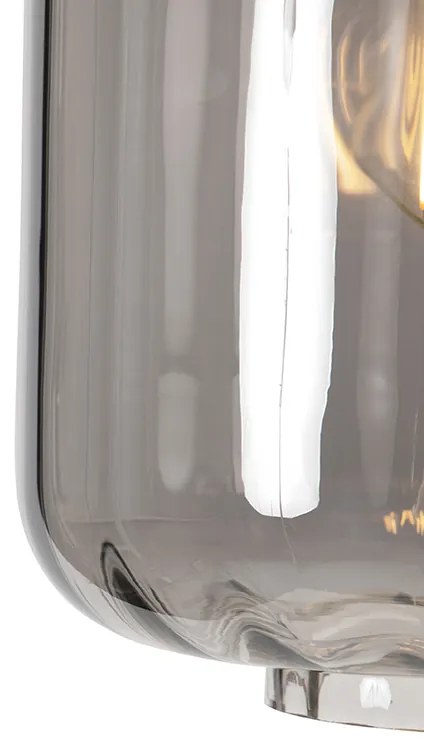 Lampă suspendată de design neagră cu sticlă fumurie cu 3 lumini 226 cm - Qara