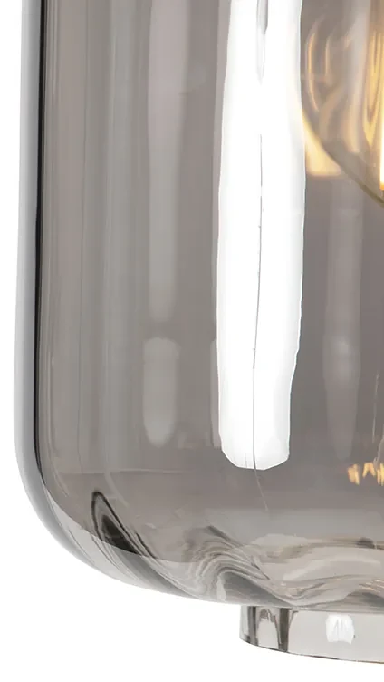 Lampă suspendată de design neagră cu sticlă fumurie cu 3 lumini 226 cm - Qara