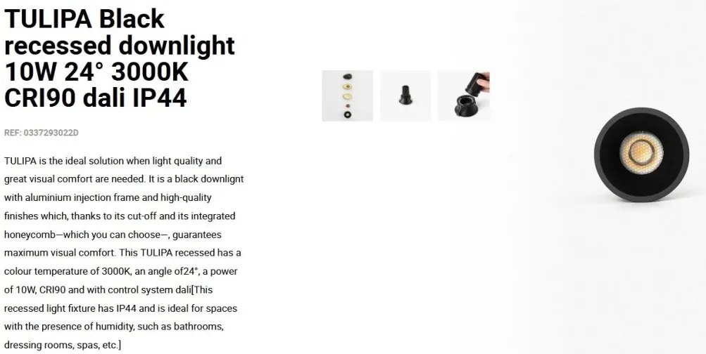 Spot LED incastrabil TULIPA Black recessed downlight 10W 24° 3000K CRI90 dali