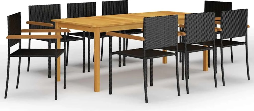 vidaXL Set mobilier de grădină, 9 piese, negru