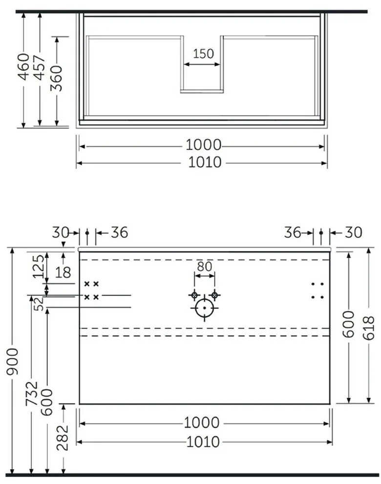 Mobilier suspendat incastrabil pentru lavoar, Joy, 100 cm gri, Rak Gri, 1000x460 mm