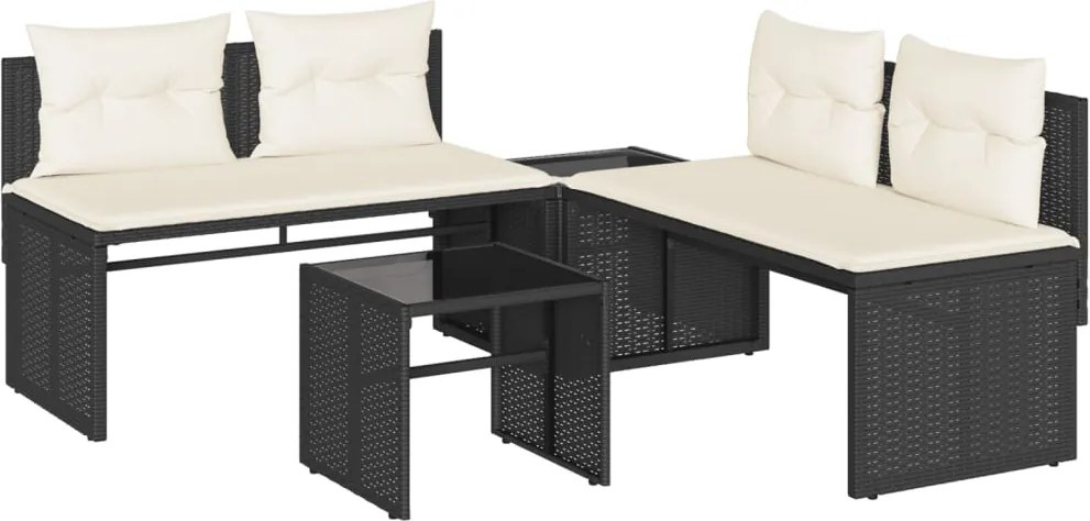 vidaXL Set mobilier de grădină cu perne, 4 piese, negru, poliratan