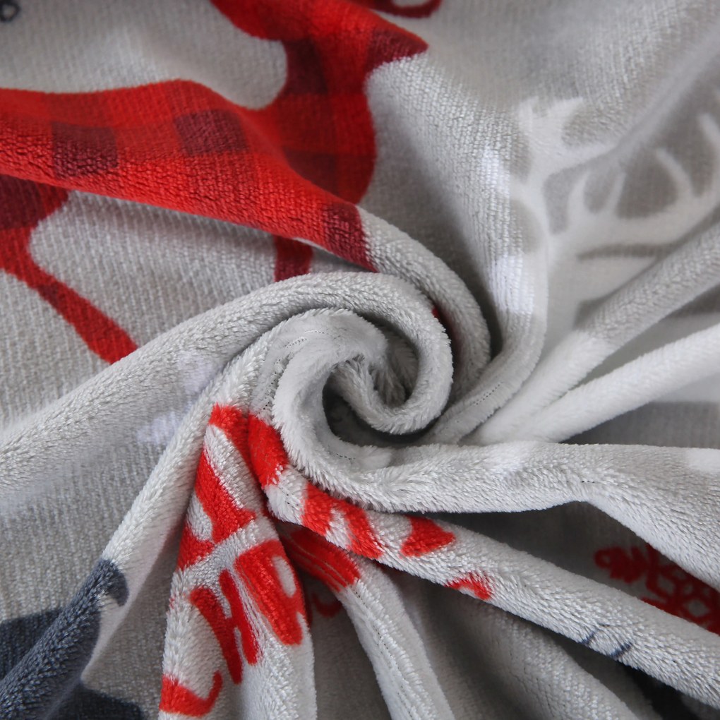 Set Lenjerie cocolino MERRY CHRISTMAS DEER gri + Cearsaf Cocolino microplus cu elastic SOFT 180x200 cm alb, pat dublu