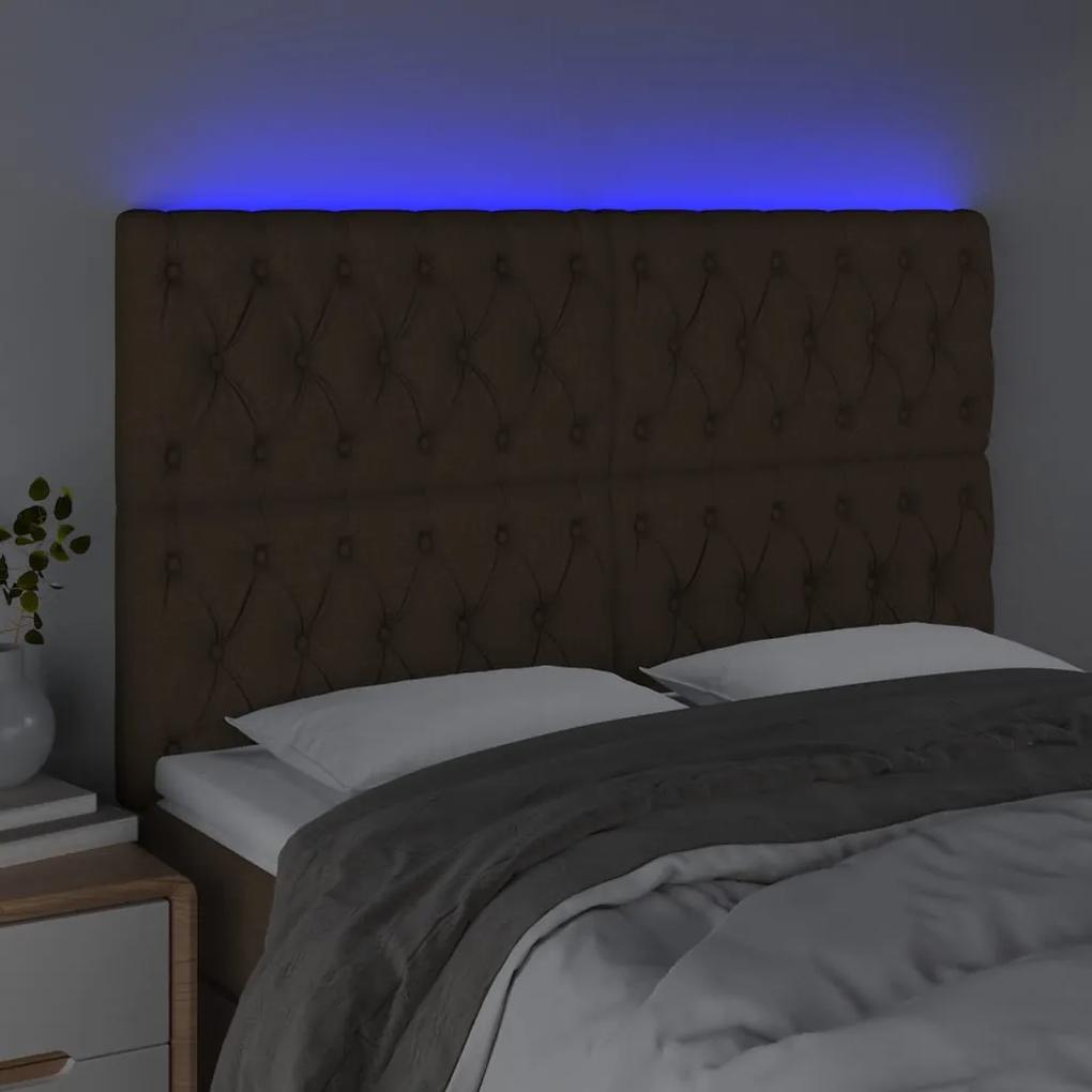 Tablie de pat cu LED, maro inchis, 160x7x118 128 cm, textil 1, Maro inchis, 160 x 7 x 118 128 cm