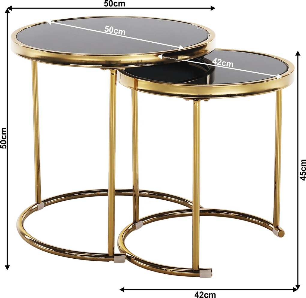 Set 2 mese de cafea, auriu crom auriu / negru, MORINO