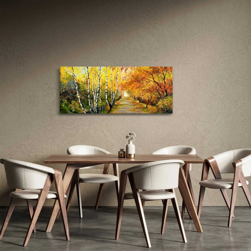 Tablou - Alee romantică de-a lungul apei, pictură în ulei (120x50 cm)
